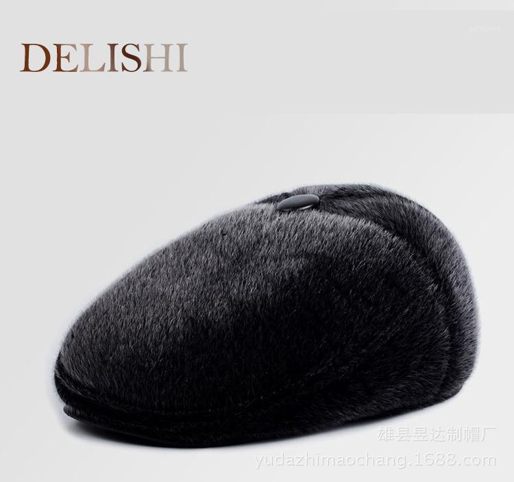 

Berets Fashion Men's Thick Warm Hat Ear Imitation Mink Hair Beret Winter Cap Dad Hat1, Black