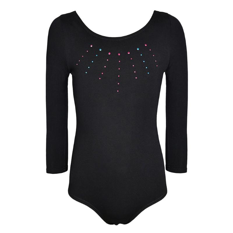 

Kids Girl Teens Long Sleeve Gymnastic Leotard Ballet Black Bodysuit Stretchy Costume Sportswear, As pic