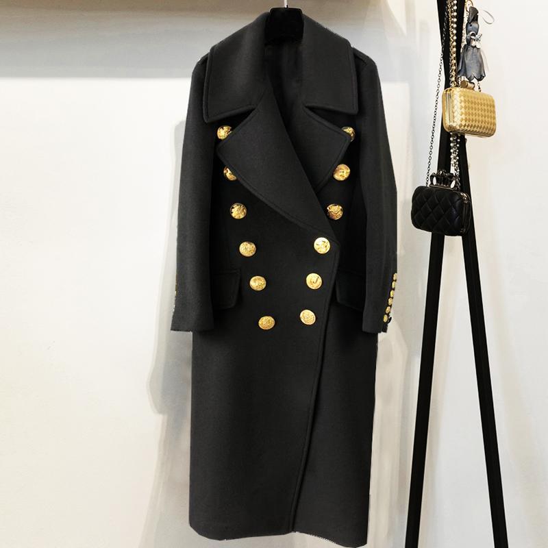 

HIGH QUALITY New Stylish 2020 Designer Wool Coat Women' Animal Buttons Double Breasted Long Overcoat, Black