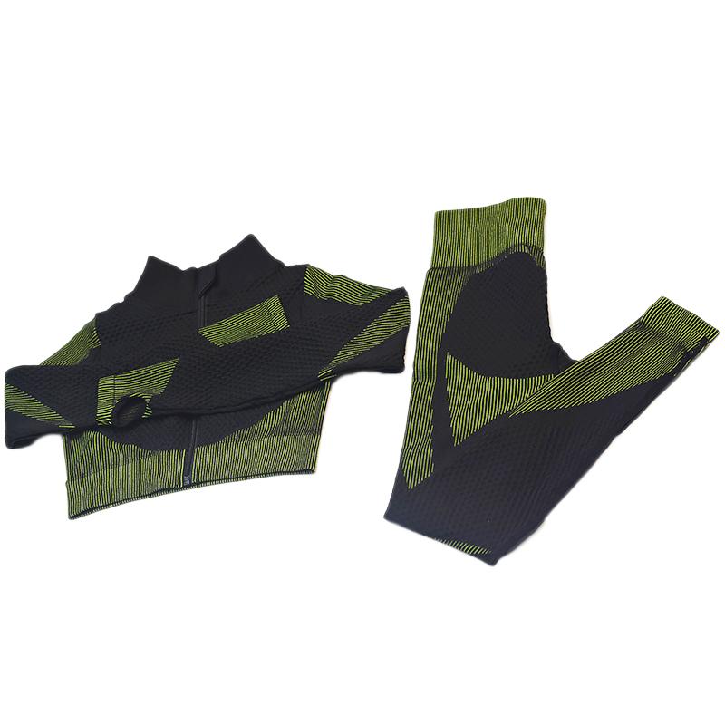 

2 Pcs Seamless Workout Clothes for Women Full Zipper Long Sleeve Yoga Set Gym Fitness Workout Sportswear, Green