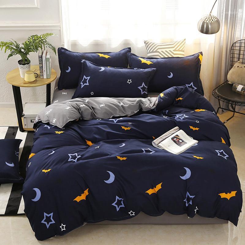 

5 4pcs/set Moon Star Bat printing High Quality Bedding Set Bed Linings Duvet Cover Bed Sheet Pillowcases Cover Set1, As pic
