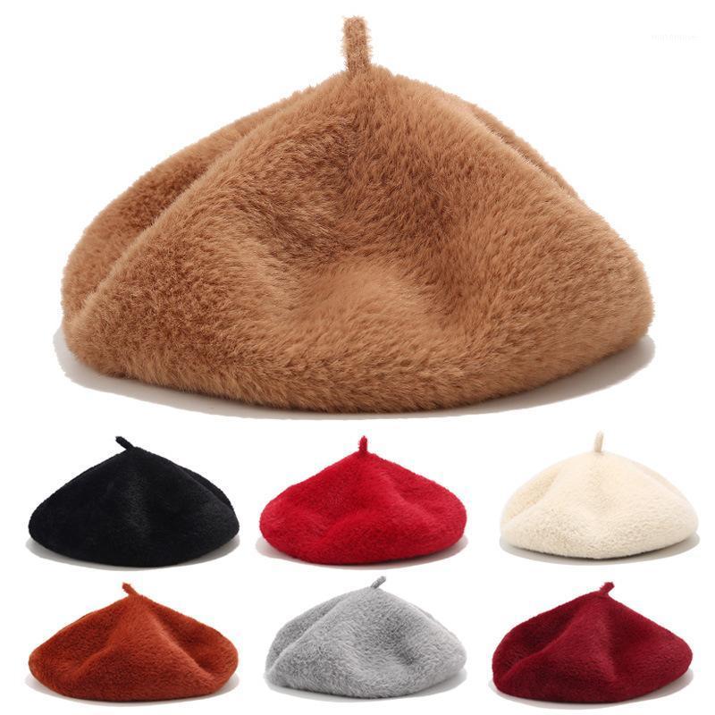 

Women beret hat imitation mink warm solid color painter hat winter retro newsboy cap british no-brimmed1