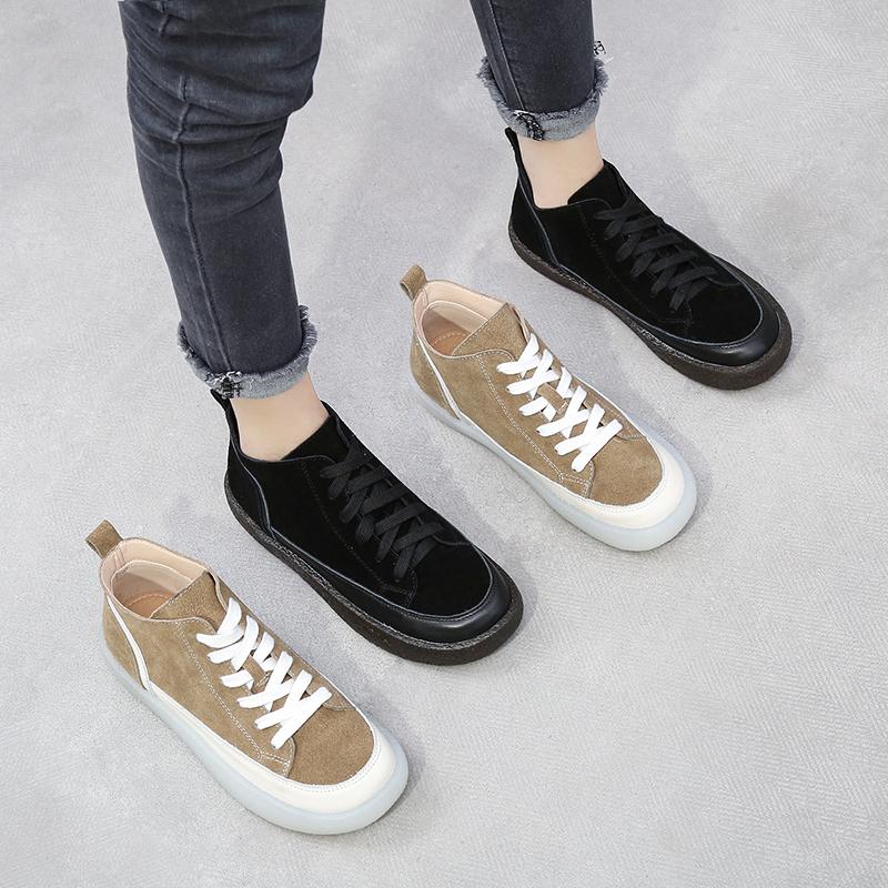 

LAASIMI Genuine Leather Women Sports Ankle Boots Female Lace-Up Rubber Boots Shoes Woman Casual Zapatos De Mujer Plus Size 2021, Black