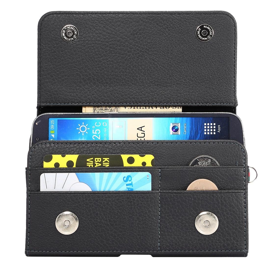 

Universal Litchi Texture Vertical Flip Thwartwise PU Leather Case Waist Bag with Back Splint Card Slots 15cm Lanyard for Galaxy C9 Pro