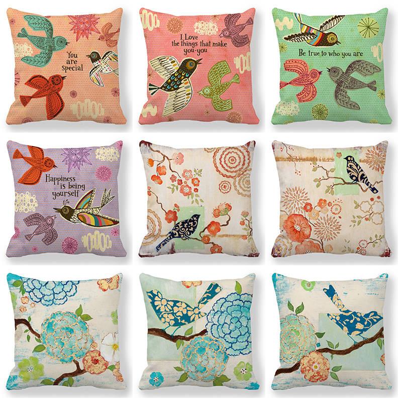 

45Cm*45Cm Beautiful Watercolor Swallow Bird Painting Super Soft Throw Cushion Covers Home Decoration Pillowcase for Living Room