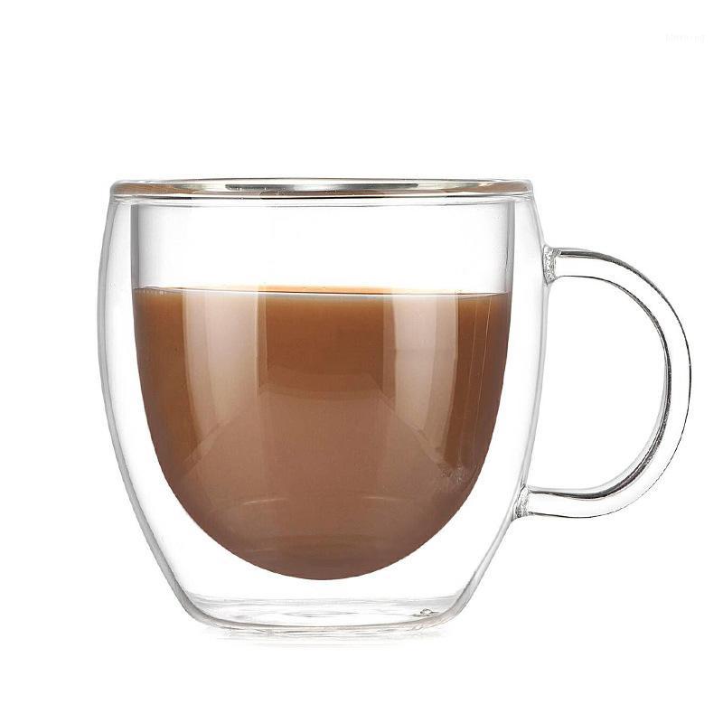 

Double Wall Glass Coffee Cup Heat-resistant Double Layer Glass Handle Coffee Cup Milk Juice Drinkware Christmas Gift1, As pic