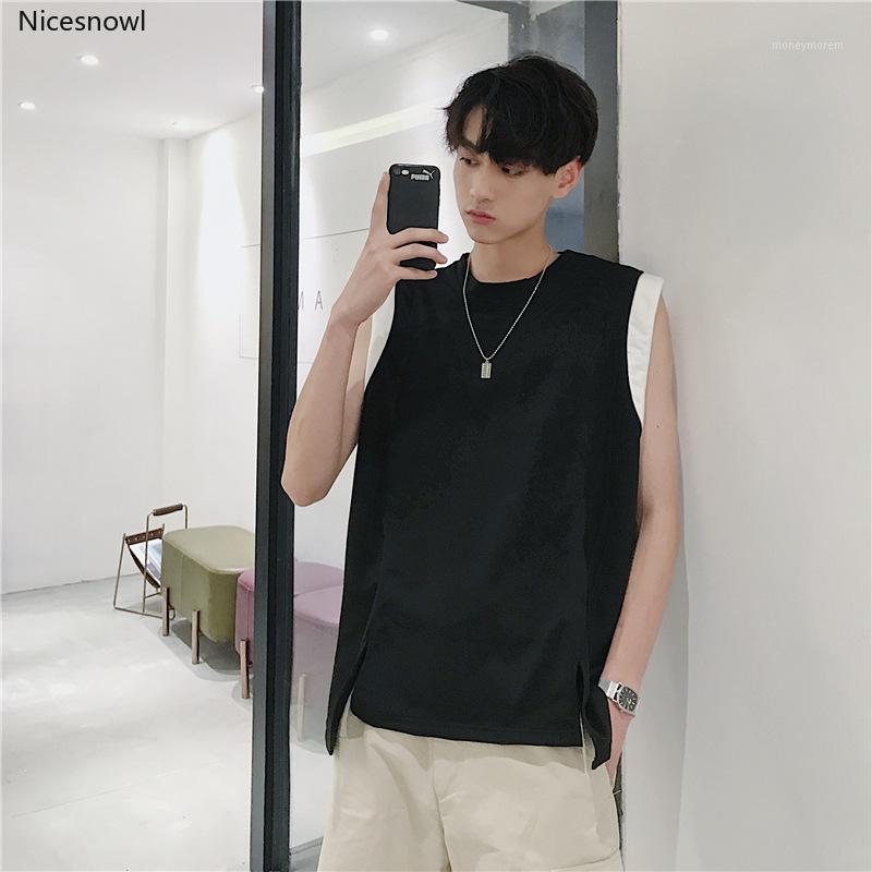 

Men Side Split Tank Top Summer Sleeveless Singlet Shirt for Male Harajuku Streetwear Clothing Vest Tanktop Clothes Grey Black1, Black