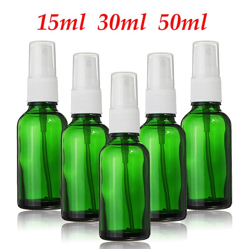 

1 green glass empty perfume spray bottle 15ml 30ml 50ml fine mist atomizer can fill small bottles of essential oil cosmetics