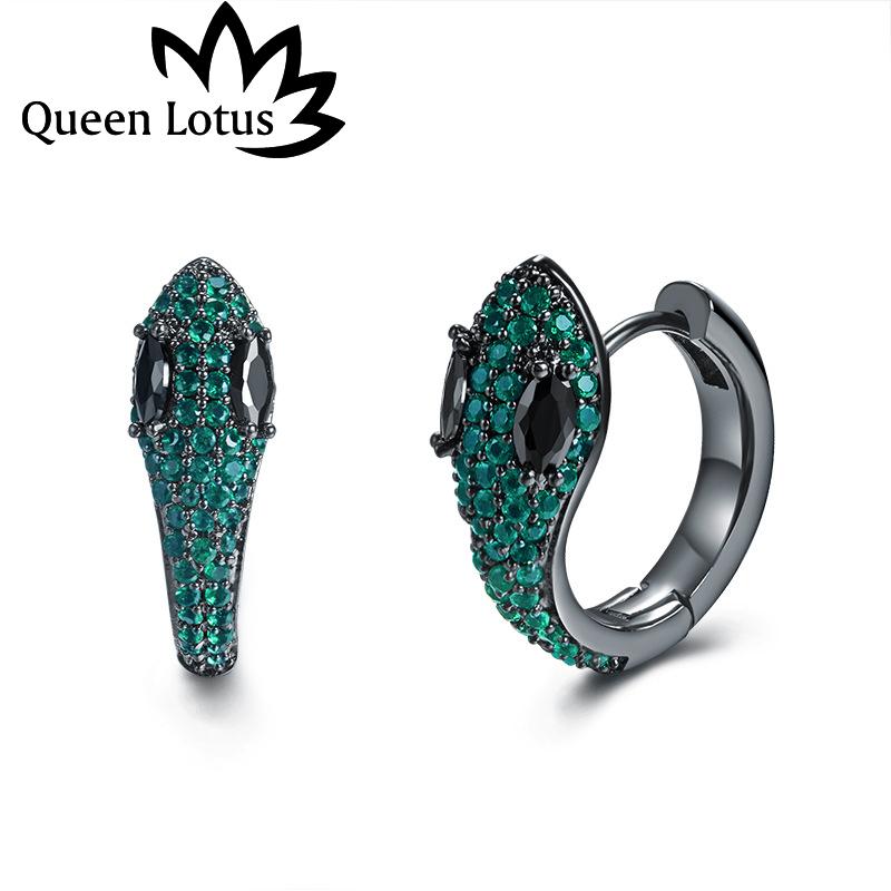 

Queen Lotus High Quality 2021 Earrings For Women Personality Snake Korean Hoop Earrings Multicolor Crystal Statement