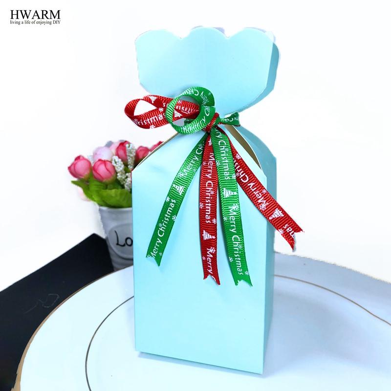 

10pcs Merry Christmas Gift Candy Box With Red Green Christmas Tree Lace Fabric Ribbon DIY Party Favors Xmas Decoration For Home