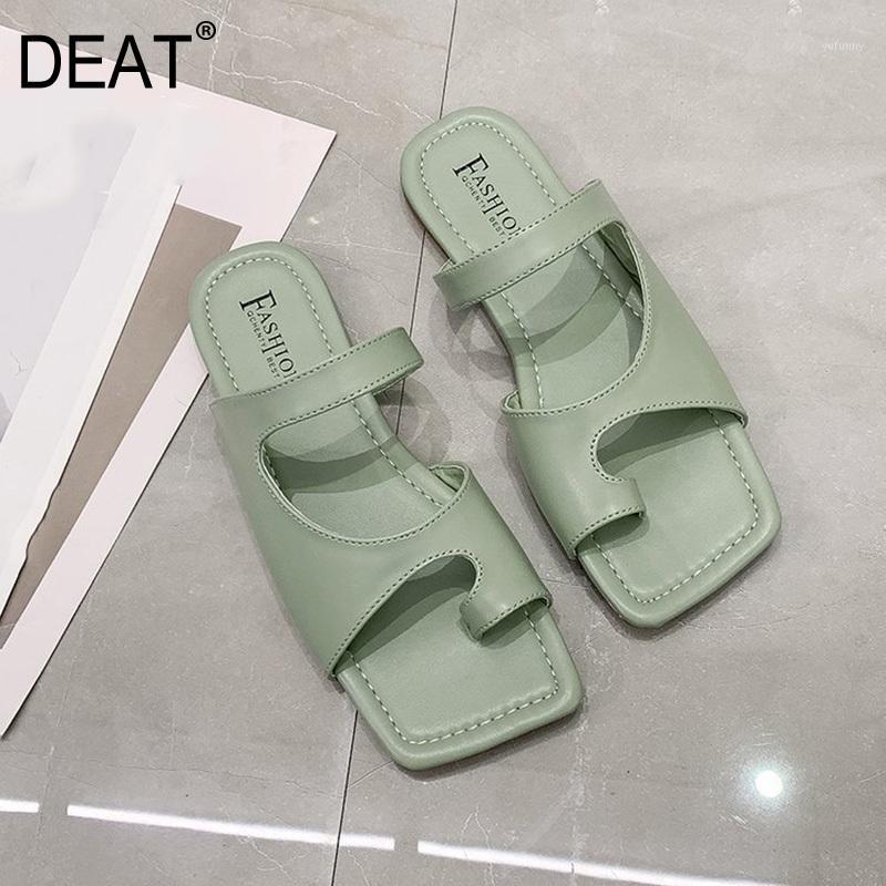 

DEAT] 2020 New Spring Summer Square Toe Shallow Split Toe Outdoor Beach Flat Slippers Women Shoes Fashion Tide 10I8101, Black