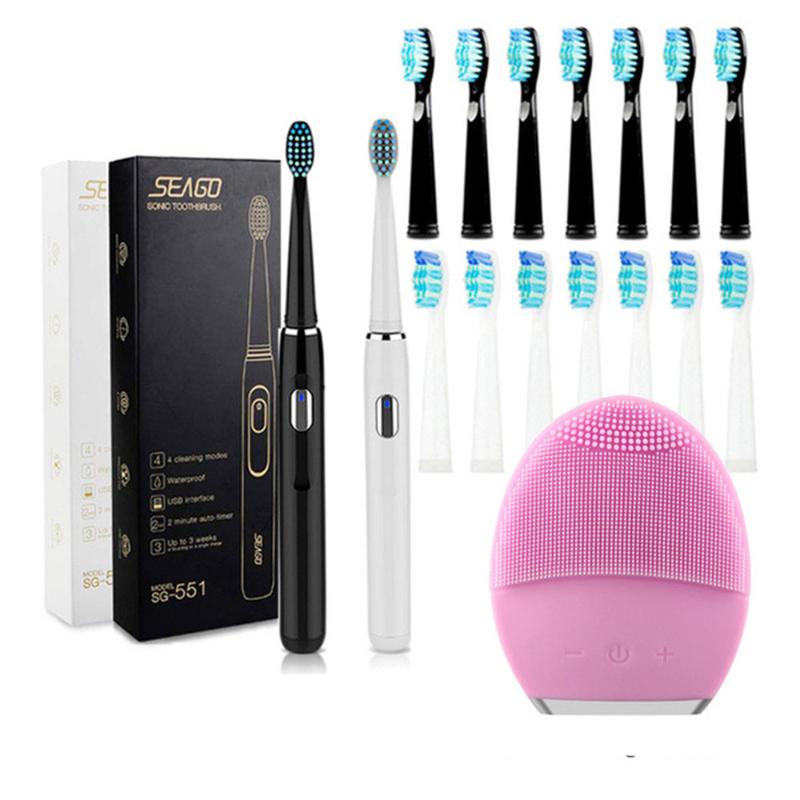 

Seago Sonic Electric Toothbrush Recharge SG-551Replace Brush Head 4 mode Sonic Vibrate Waterproof Brush Cleansing tooth SG-3002