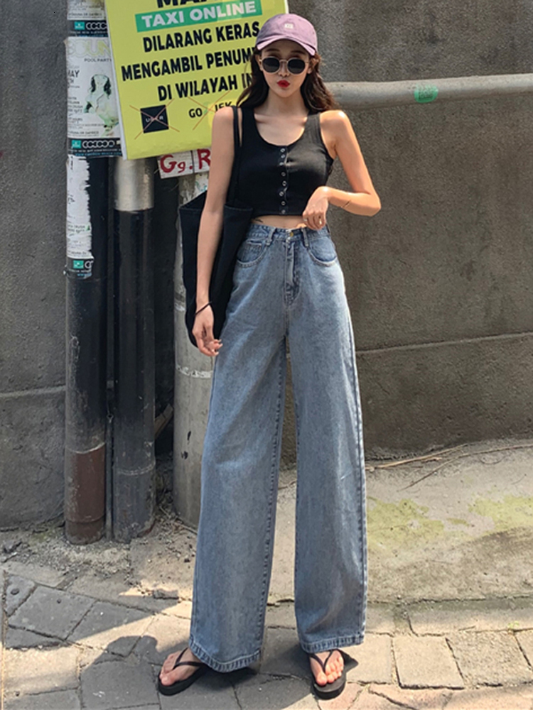 

2021 High Pants Long Legs Spring and New Loose Fall i Scrub Women' Jeans WVKU, Blue