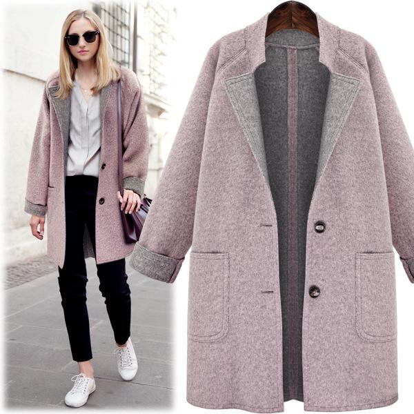 

Zoulv 2021 Winter Large Size Woolen Coat European American Windbreaker Mid-Long Single-breasted Basic Paragraph Woolen Jacket, Picture color