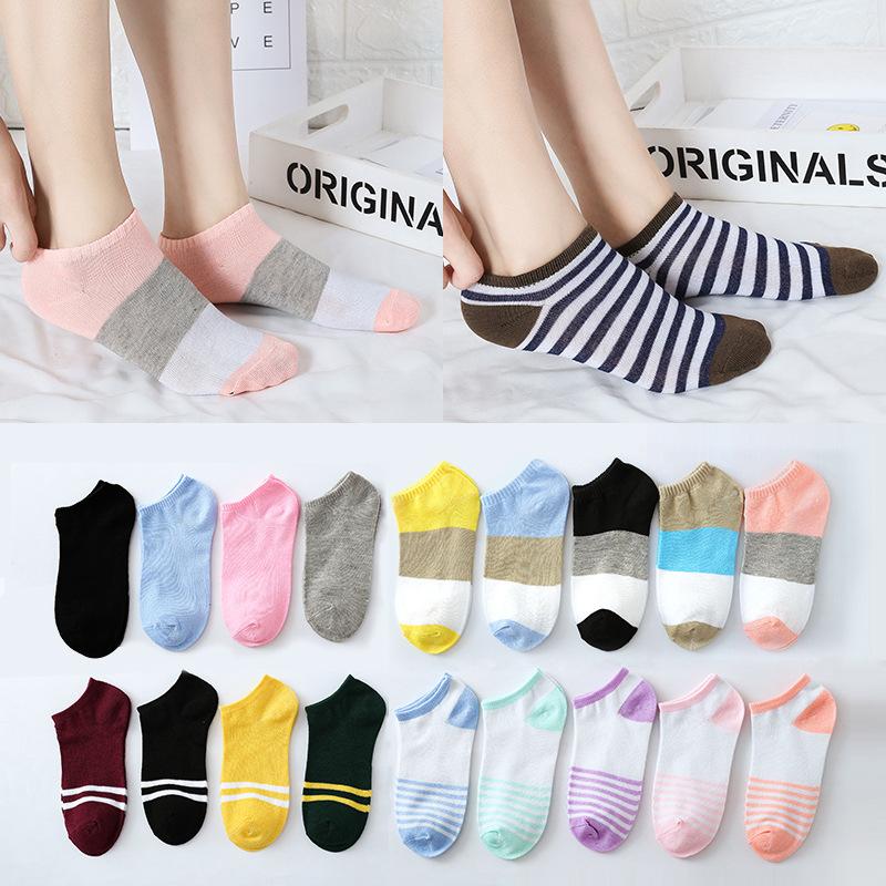 

5 Pairs Women Socks Solid Striped Cotton Ankle Socks Summer Autumn Casual Lady Gril Short, Colorful