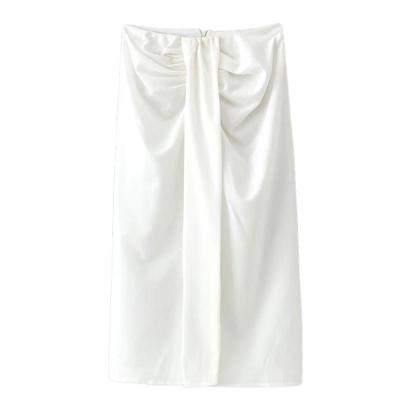 

summer women white slit skirt draped High-waist midi elegant stylish casual female skirts ropa mujer falda kg-1070