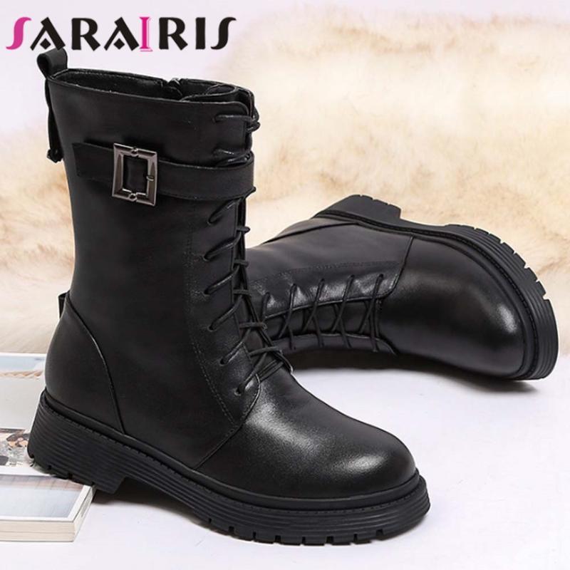 

SaraIris New large Size 43 Genuine Leather Skidproof Sole Outdoor Keep Warm Plush Wool Snow Boot Chic Winter Shoes Boots Women1, Black