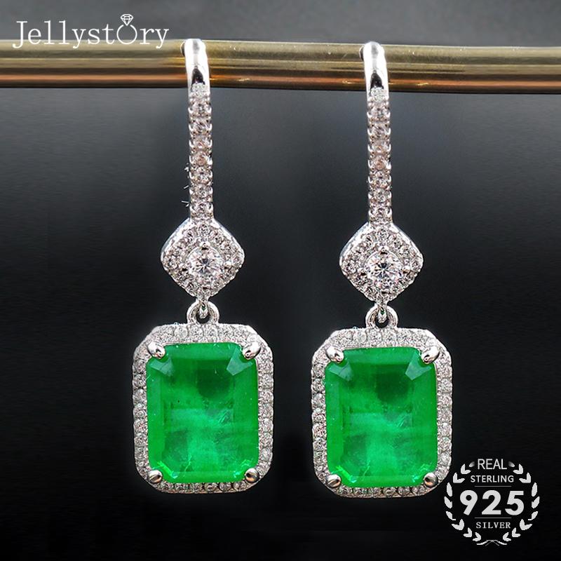 

Dangle & Chandelier Jellystory Fashion 925 Sterling Silver Earring With Rectangle Shape Emerald Gemstone Drop For Female Wedding Engagement