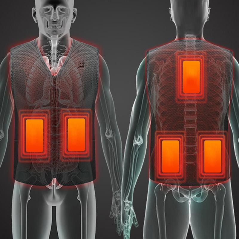 

2021 Winter Heated Jackets Vest Down Cotton Mens Women Outdoor Coat USB Electric Heating Hooded Jackets Warm Winter Thermal Coat, Black