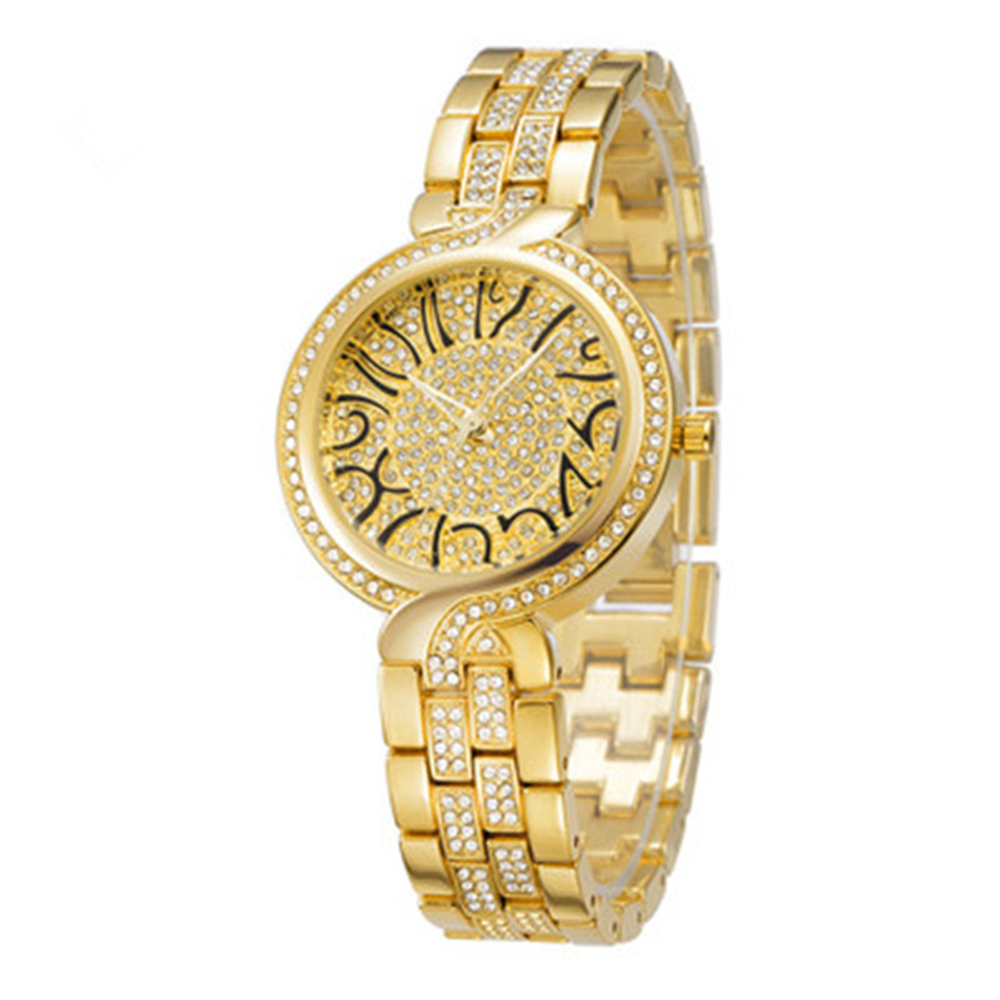 

women's watch, fashion casual trendy fashion quartz watch with diamond unique font, Gold