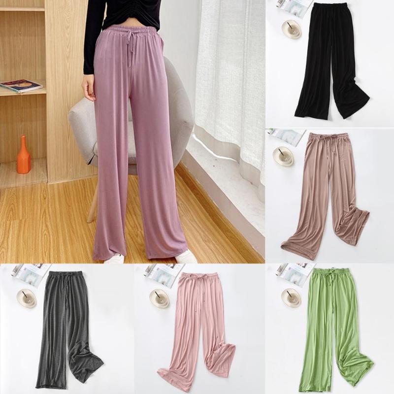 

Women's Pants & Capris Summer Fashion Korean Casual Women Solid Color Wide Leg Mid Rise Drawstring Loose Trousers Slacks For Work Pantalones, Black;white