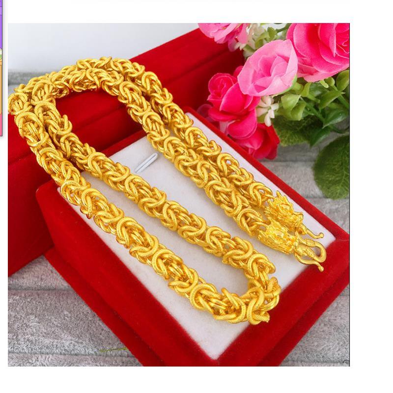 

Weight Heavy ! Hot Man LINK Vintage 24k Dragon Real Yellow Solid Gold plated Men's Necklace Curb Chain donot fade Jewelry