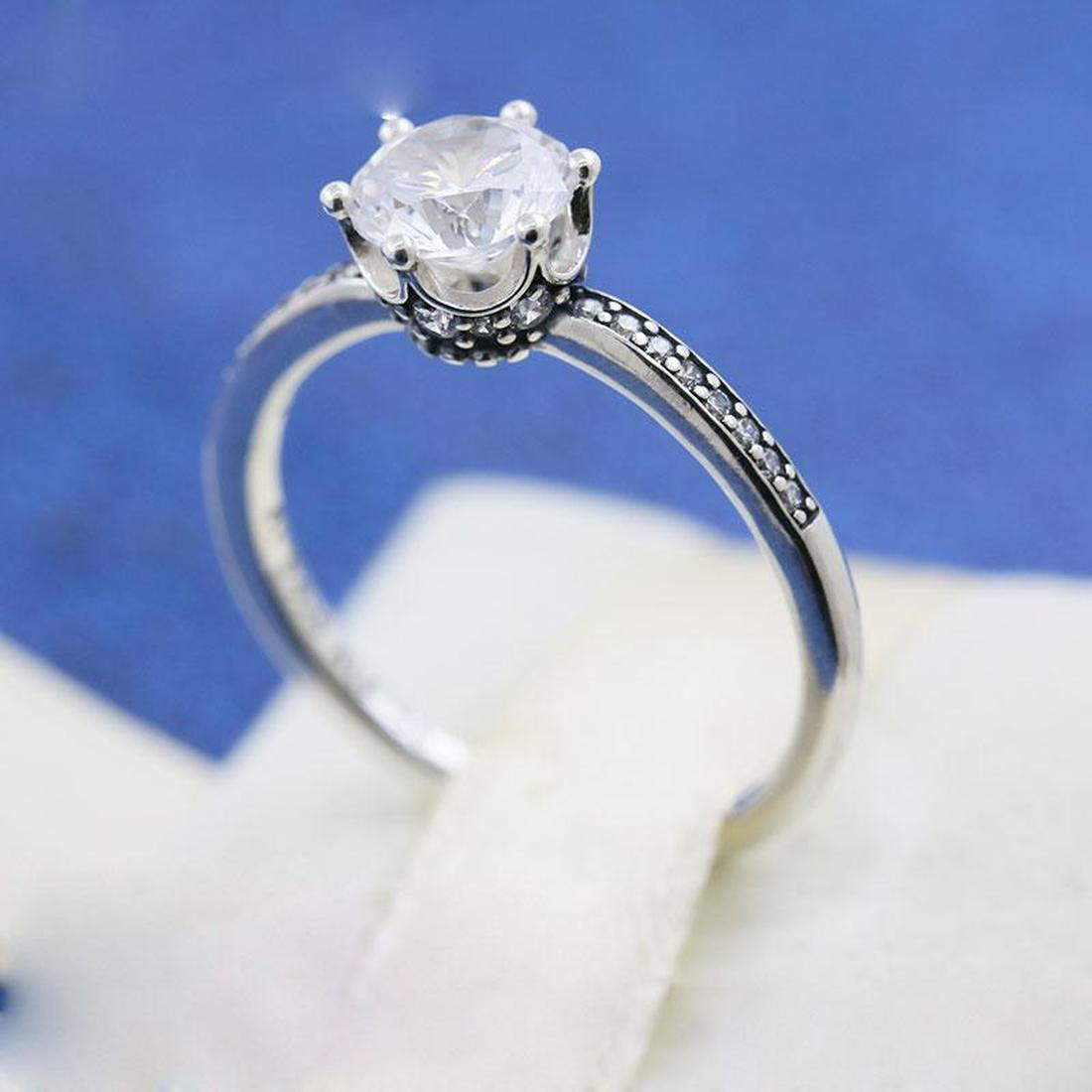 

Genuine 925 Sterling Silver Clear Sparkling Crown Solitaire CZ Stones Ring Fit Pandora Style Jewelry Engagement Wedding Lovers Fashion Ring For Women