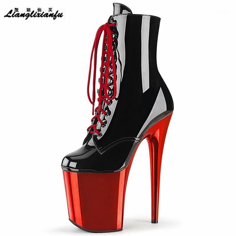 

Nightclub Women shoes Ladies knight Ankle Boots 20cm Thin High Heels electroplated waterproof platform Party pole dancing pumps1, Black