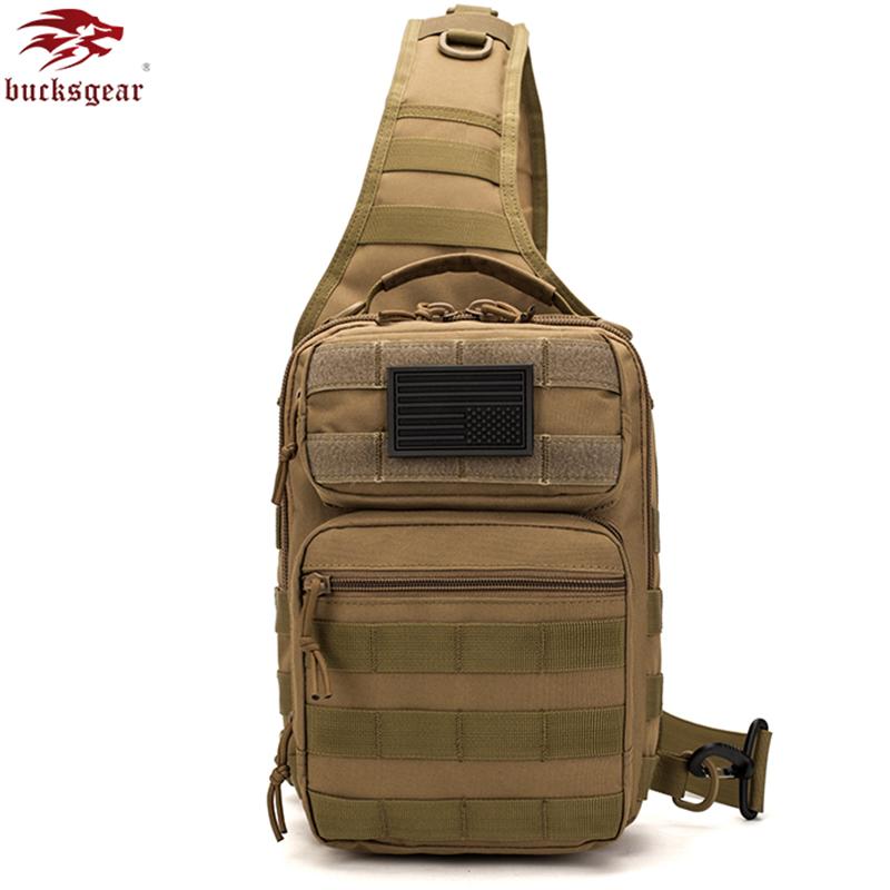 

BUCKSGEAR 10L every day carring molle system tactical chest bag with rain cover durable small cycling cross-body bag, Khaki