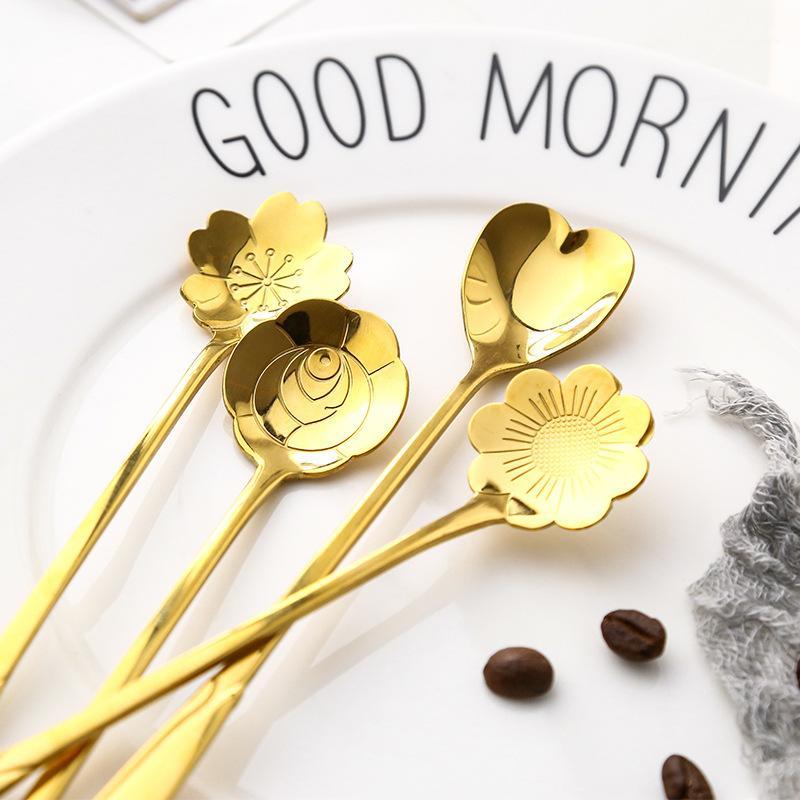 

Ins Stainless Steel Flower Spoon Leaves Coffee Spoon Dessert Stirring Wedding with Gifts1