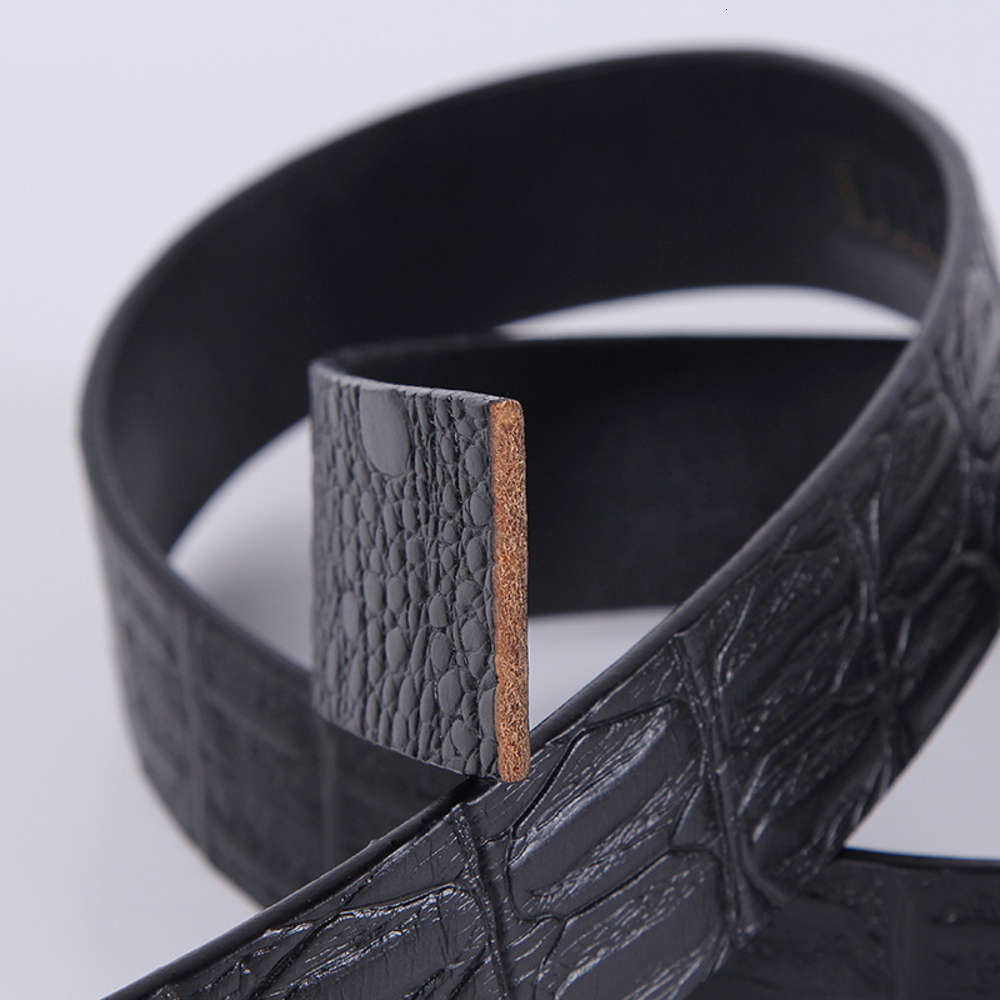 

OEM leather belt for men's waistband top layer leather crocodile buckle less belt, Black