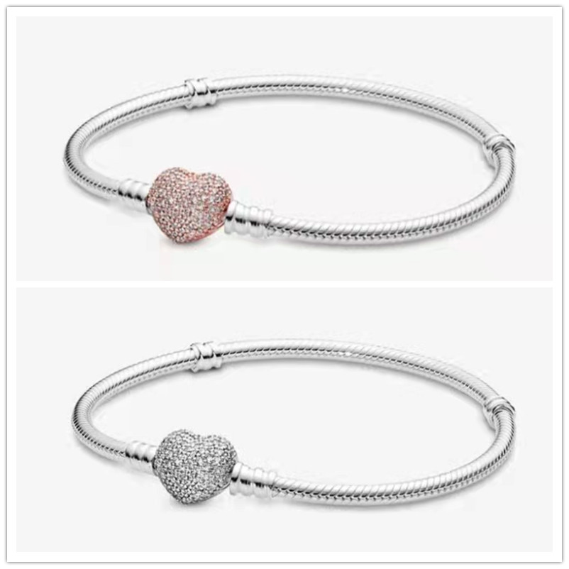 

925 sterling silver Beaded Strands heart-shaped snake-shaped chain bracelet suitable for pandora charm beads ladies fashion classic jewelry
