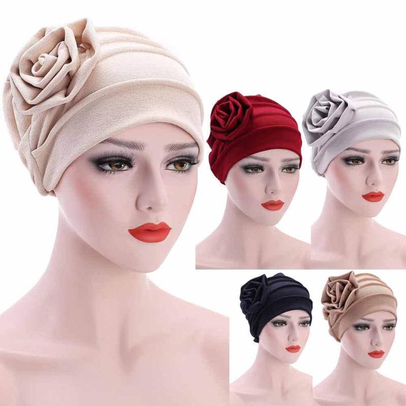 

Unique design Flower Hair Loss Head Scarf Wrap women's hat Muslim Stretch Turban Hat bonnet femme balaclava bonnet femme, Beige