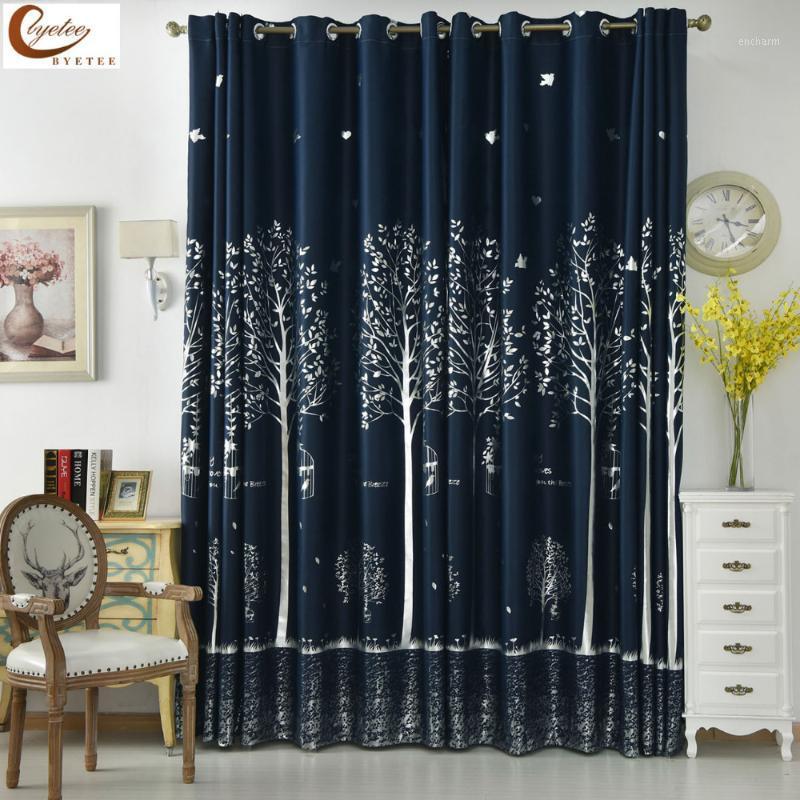 

byetee] Korean Pastoral Curtain For Living Room Bedroom Balcony gold stamped trees pattern fabrics1, Tulle