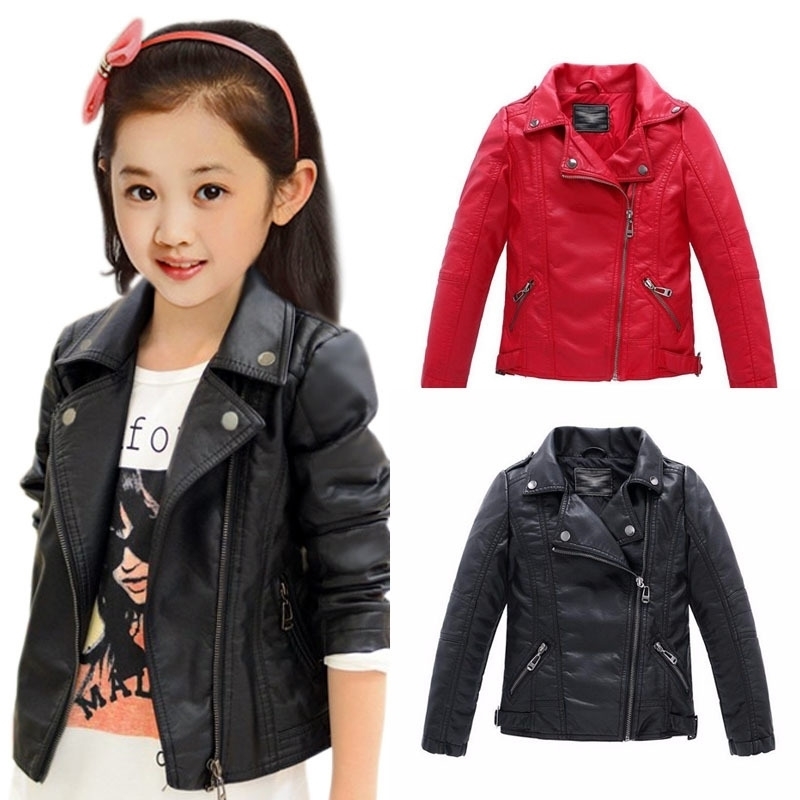 

Baby girls clothes Faux Leather outerwear kids coats Children's clothing fashion spring and autumn child jackets 2 color 201106, Red coat