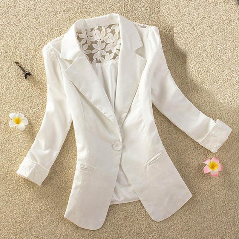 

Women White Blazer Long Sleeve Office Jacket Solid Lace Tops Long Sleeve Jacket Ladies Cardigan Outwear Blazer Femme #2B13, Black