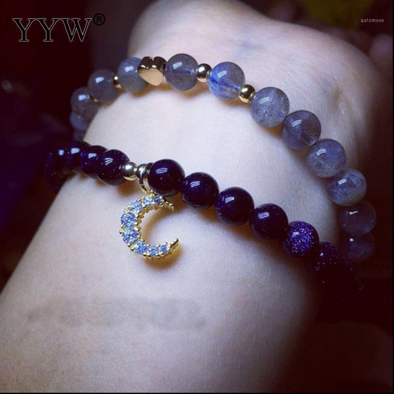 

2020 Newest European Multilayer Beaded Bracelet Women Bracelets Natural Blue Gold Sandstone Moon Heart Charms with Rhinestone1