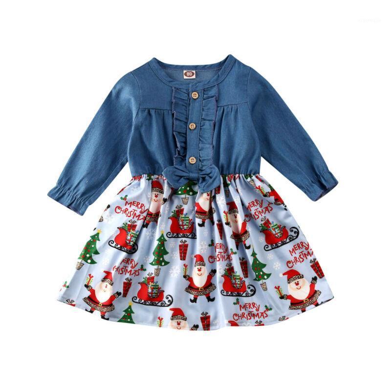 

Xmas Outfits Girls New Dress Long Sleeve Denim Shirt Tutu Dress Sweet Cute Snowman Costume Winter Fashion Baby Girl Christmas1, As picture