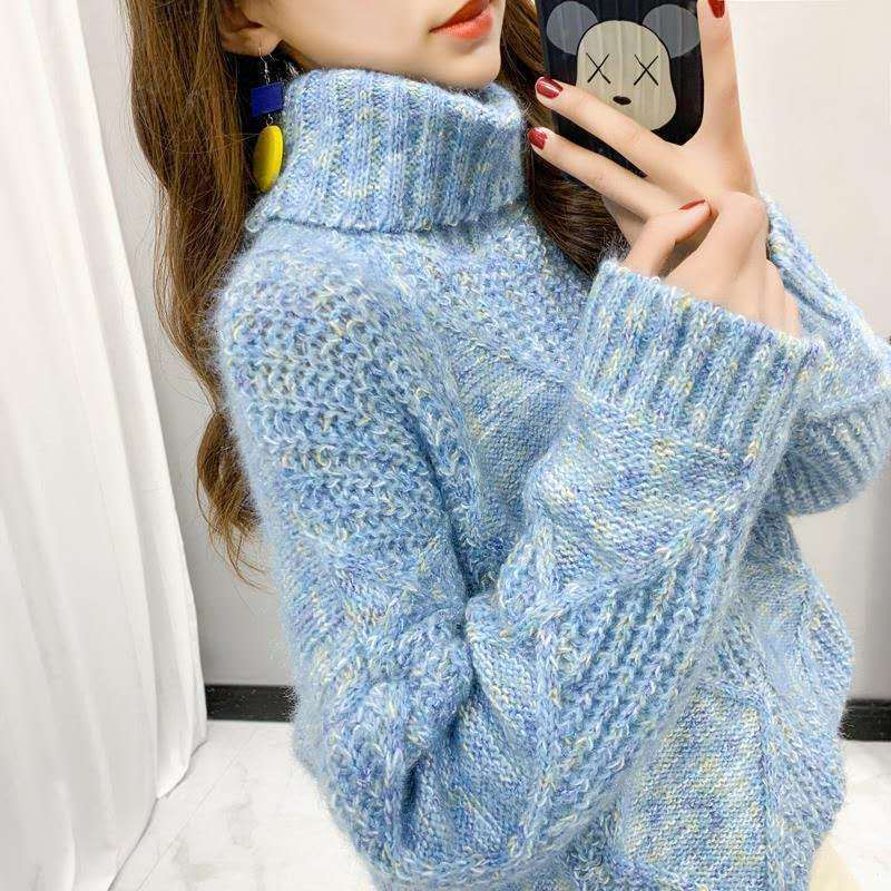 

2021 Winter for Hot Women Sleeve Thick Knit Sweater Mesh Mvir, Light blue.