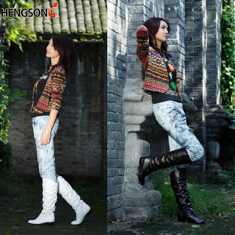 

Fashion Women Boots 2018 Spring Boots Botas Female Stretch PU Leather Shoes Woman Black White Knee-Length1