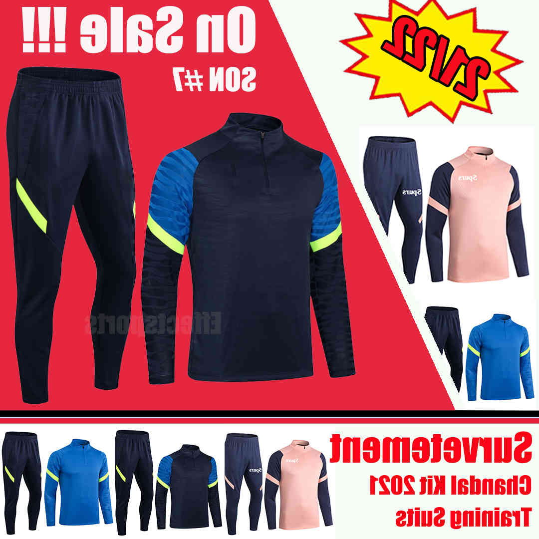 

2021 2022 Dele Son Kane Romero Tracksuits 21/22 Training Suit Soccer Jacket Tottenham Survetement Maillot De Foot Long Sleeve Football, 21-22 blue