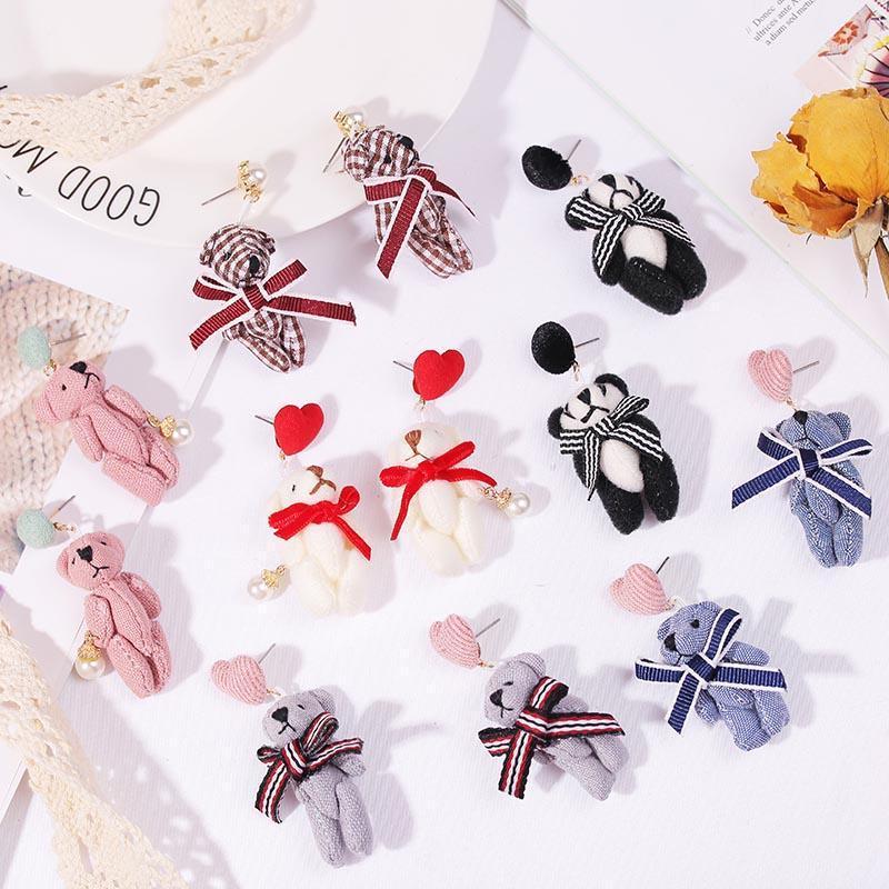 

Korean Style Creative Cute Plaid Fabric Plush Bear Drop Earrings For Women 2020 Fashion Handmade Statement Hanging Earring Gifts1