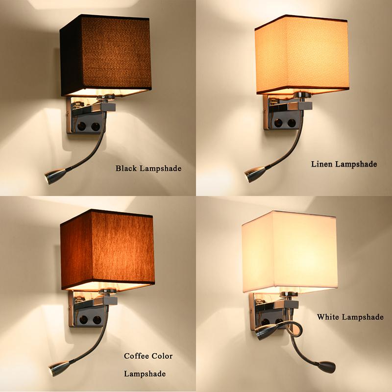 

Modern wall sconce with switch wall bed lamps 1 or 2 pcs 1w led reading light hose rocker arm Reading lighting fabric lampshade