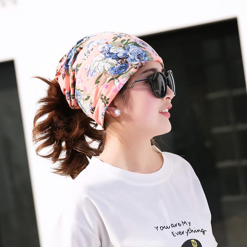 

100% Cotton Ladies Flower Printed Tube Hat Multi-function Girls Headwear Spring Fall Floral Pattern Turbante Fashion Turban, Beige