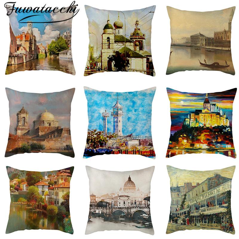 

Fuwatacchi Oil Painting Cushion Covers Landscape Pattern Pillow Covers Linen for Home Sofa Decorative Pillow Case Funda Cojin, Hgsfz0081abdb