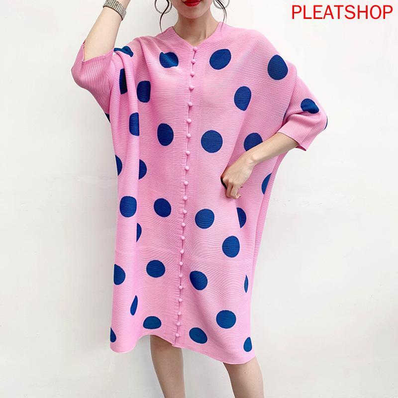 

Miyake Pleated Polka Dot Coat 2020 Summer New Style Mid- length Pink Cardigan Slimming Elegant Plus-sized windbreaker1
