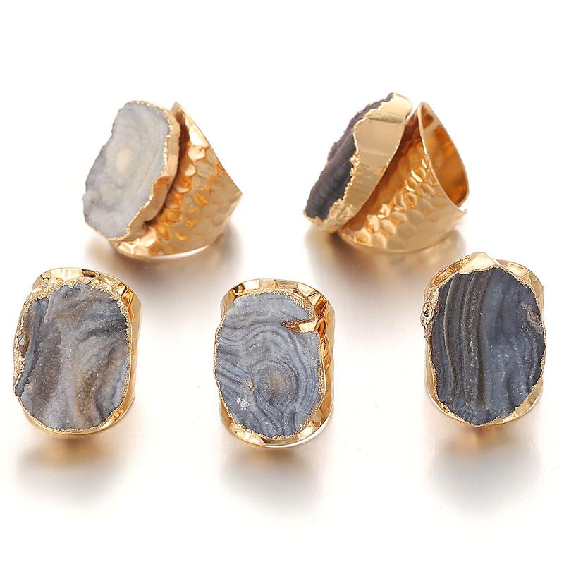 

Cluster Rings Irregular Genuine Raw Stone Adjustable Ring For Women Crystal Milky Way 1pcs, Golden;silver
