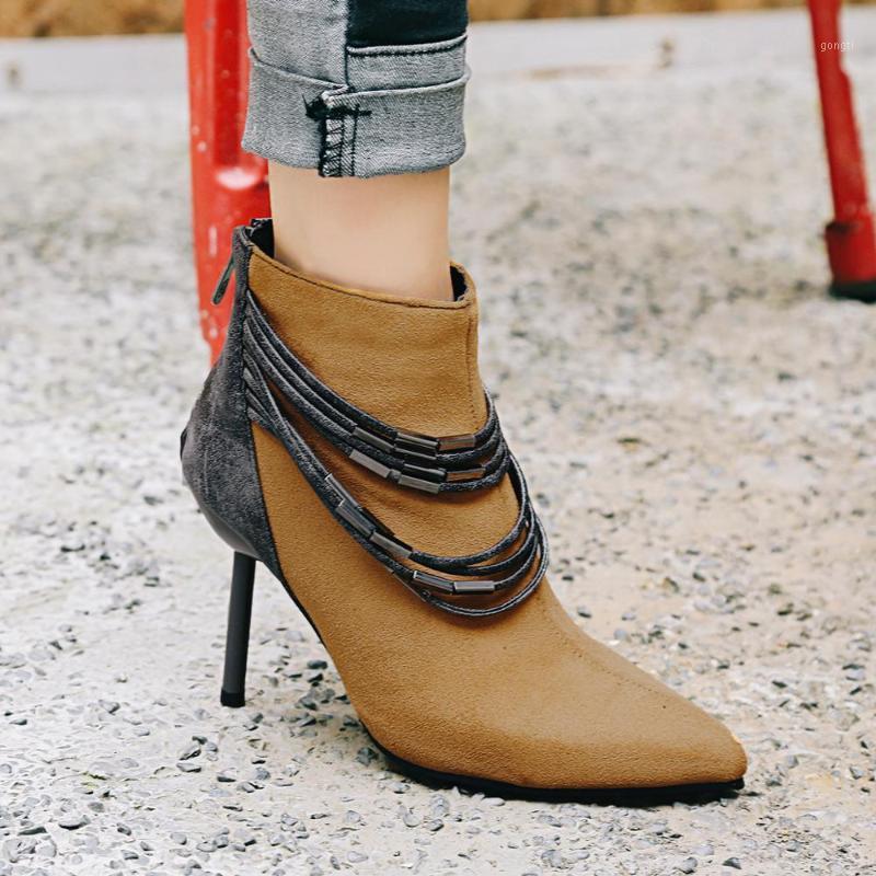 

Sexy Strapless combination pointed high heels short boots large 43 44 45 46 large thin heels woman shoes high sexy1, Black