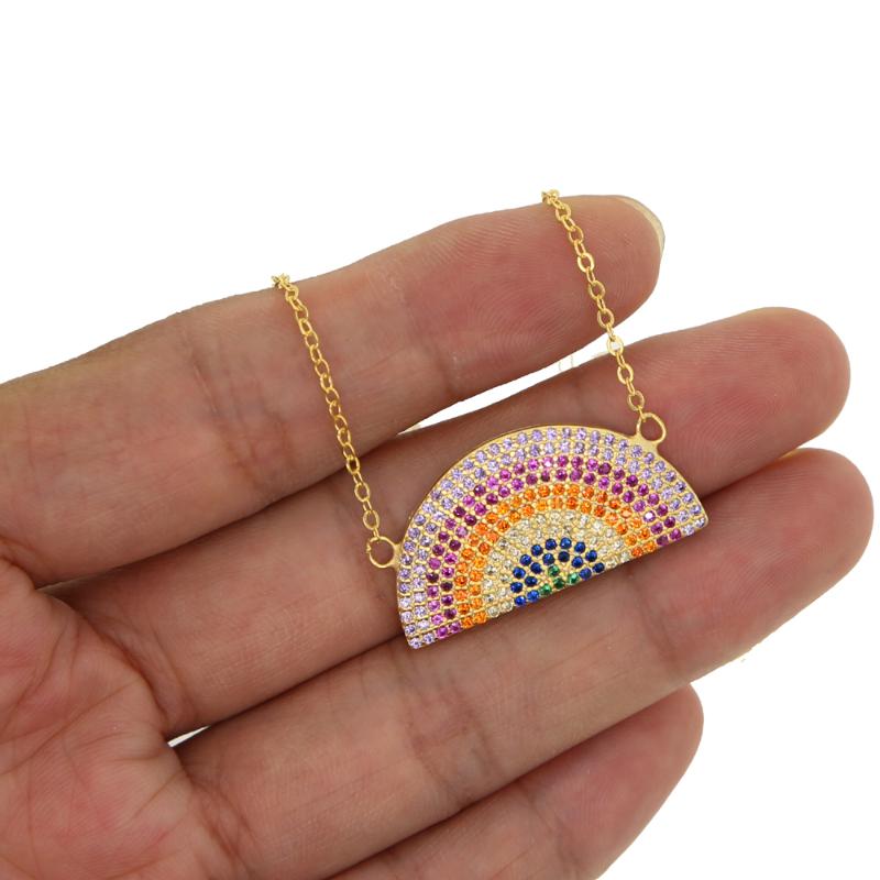 

2020 High quality 925 sterling silver Rainbow shape pendant necklace with colorful zircon for women charm delicate jewelry gifts