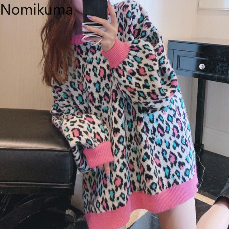 

Nomikuma Casual Loose Colorful Leopard Sweater Women O Neck Long Sleeve Vintage Pullover Jumpers Autumn Tops Pull Femme 3d035, Pink pullover